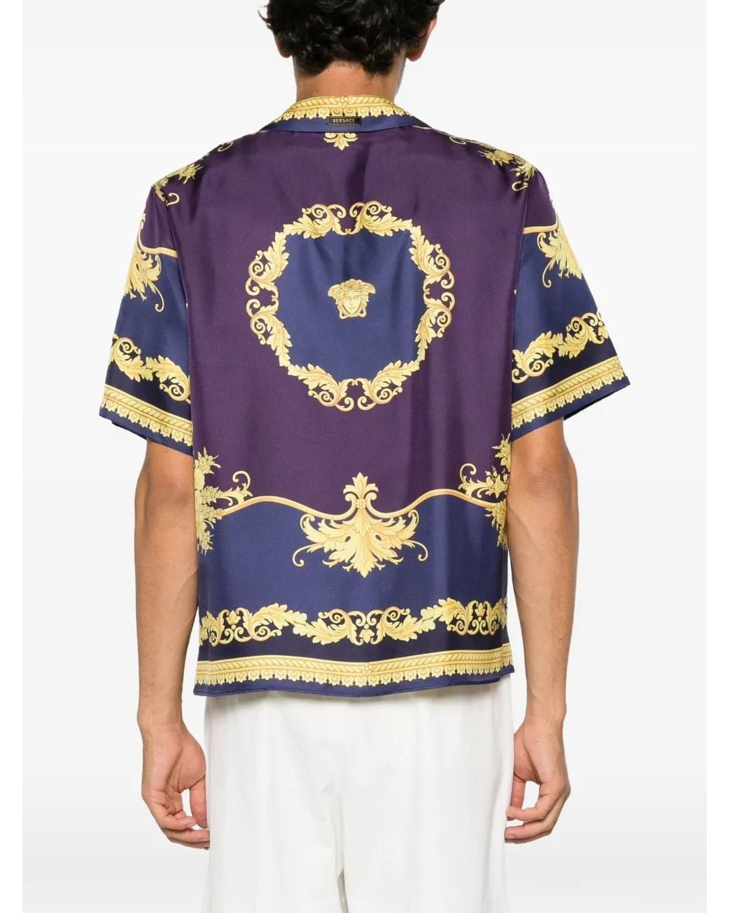 Versace Blue Barocco Foulard-Print Silk Shirt for men