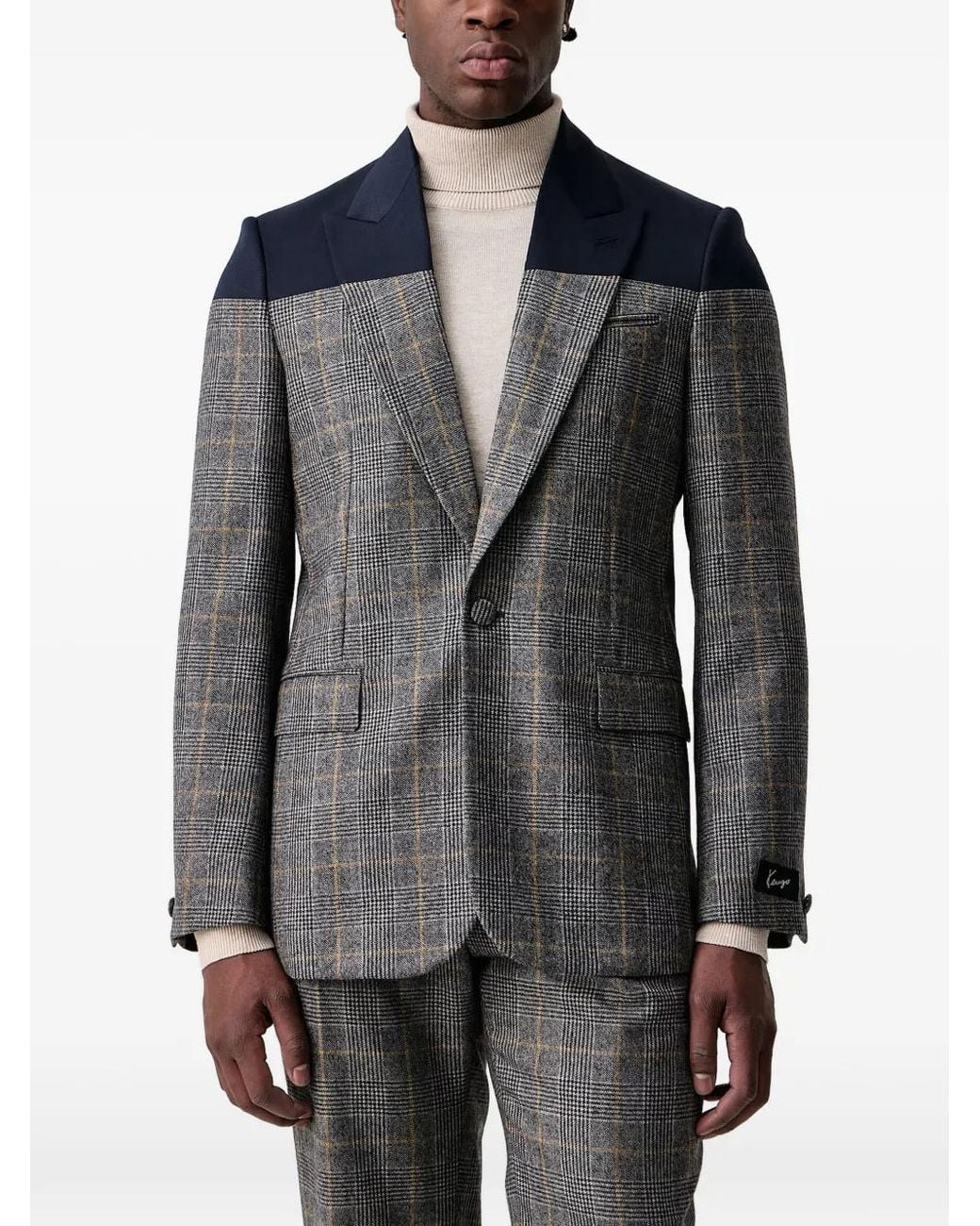 KENZO Gray Checks Single-Breasted Blazer for men