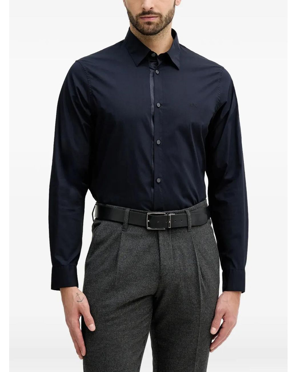 ARMANI EXCHANGE Blue Logo-Embroidered Shirt for men