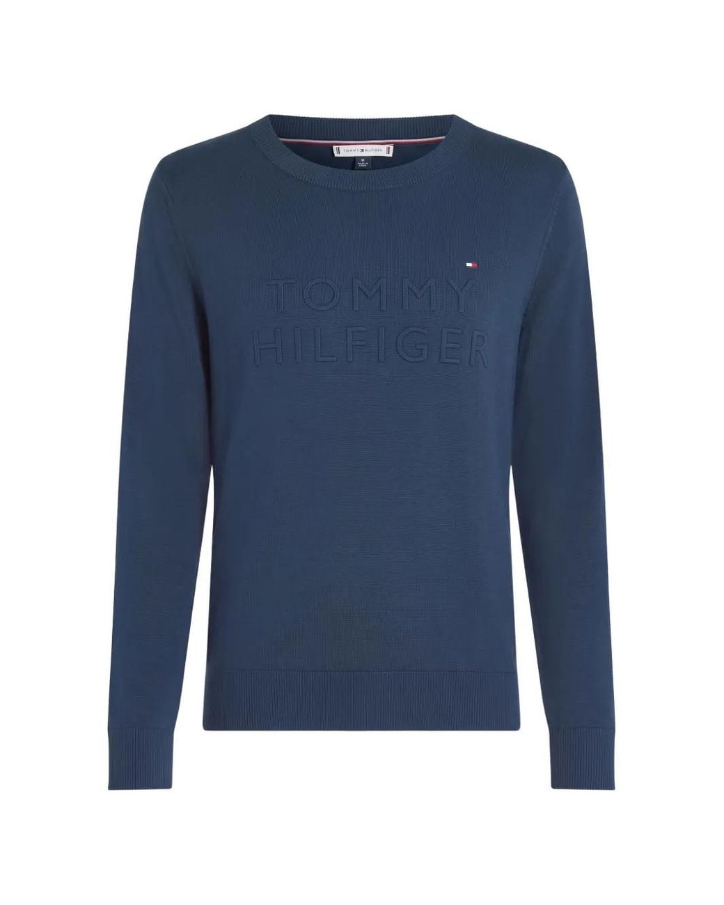 Tommy Hilfiger Blue Logo-Embossed Crew-Neck Sweater