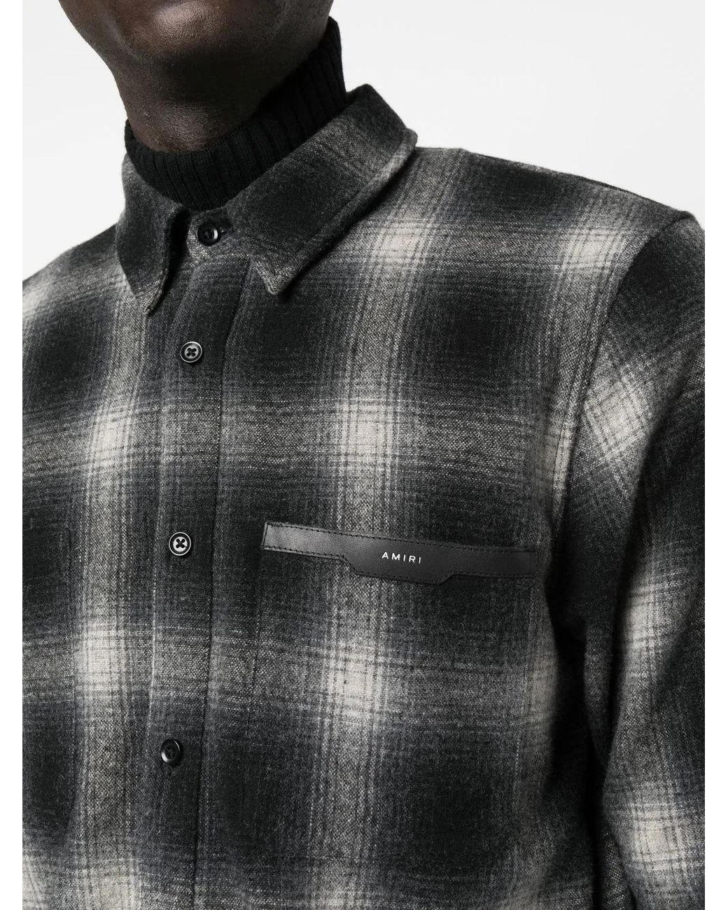 Amiri Black Logo-Patch Check-Print Shirt for men