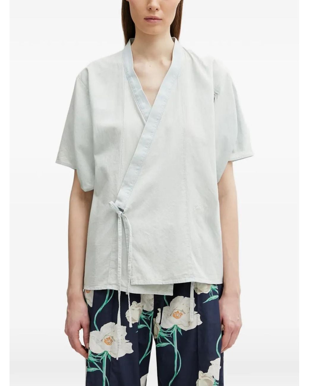 KENZO White Wrap-Style Short-Sleeve Top