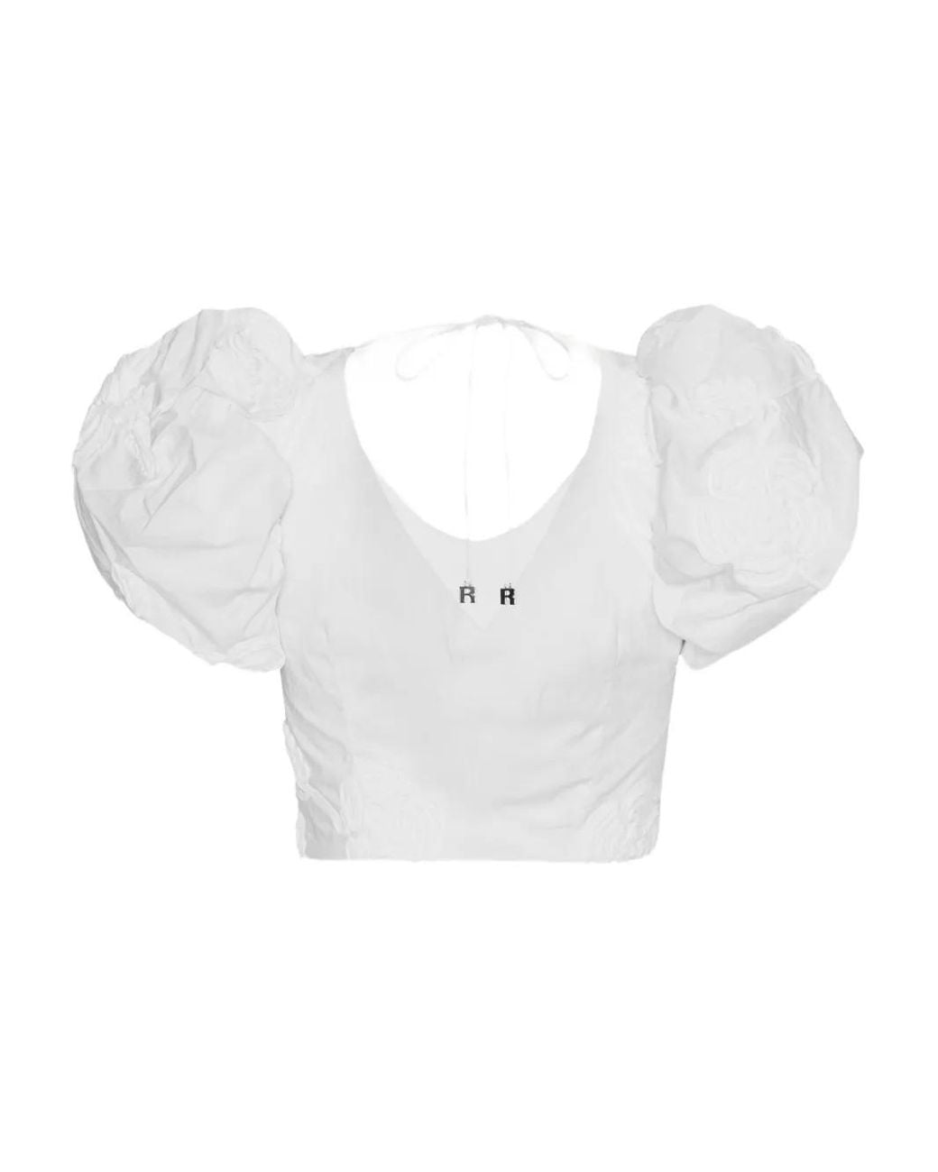 ROTATE BIRGER CHRISTENSEN White Puff-Sleeve Floral-Embroidered Top