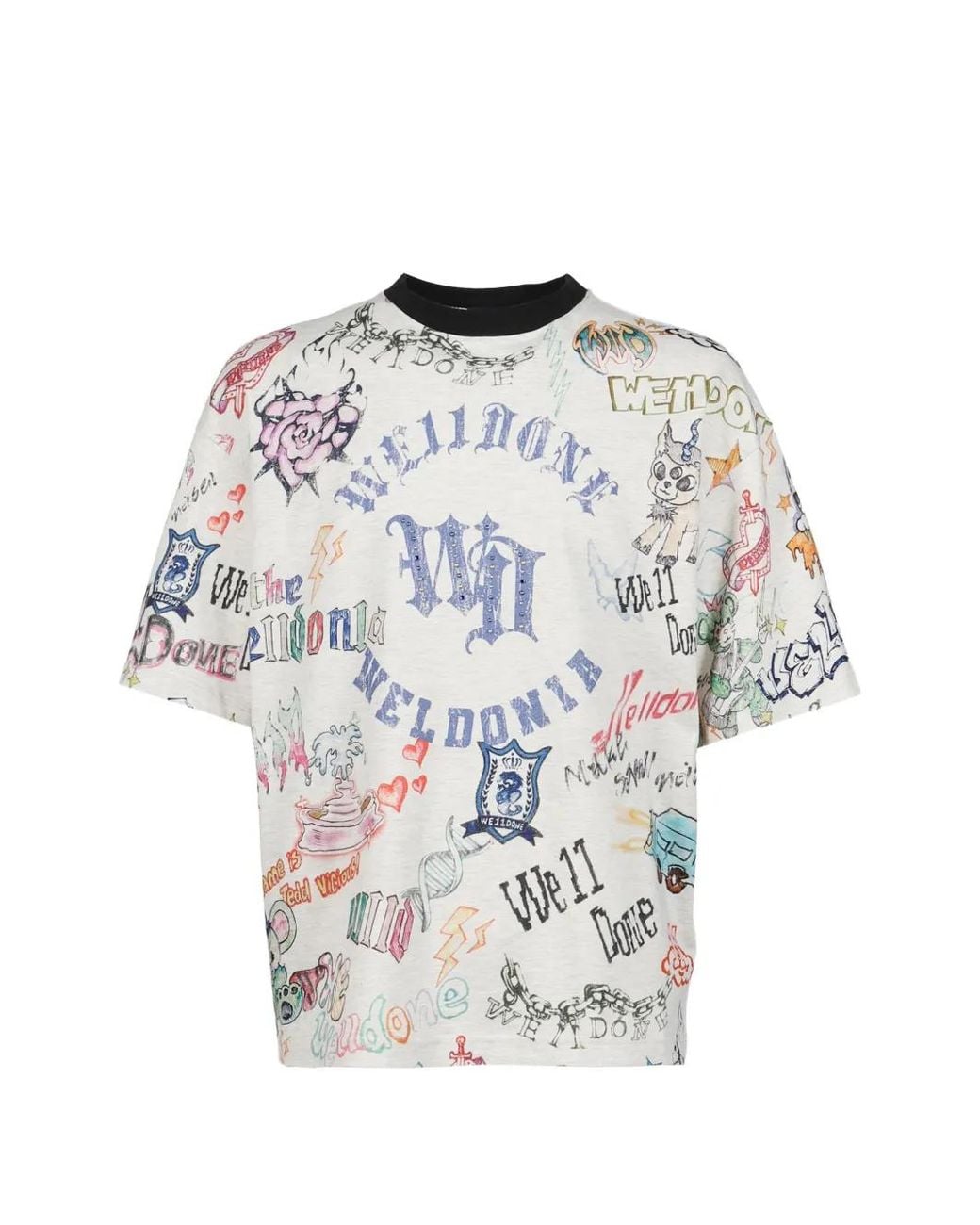 we11done White Doodle-Print T-Shirt for men