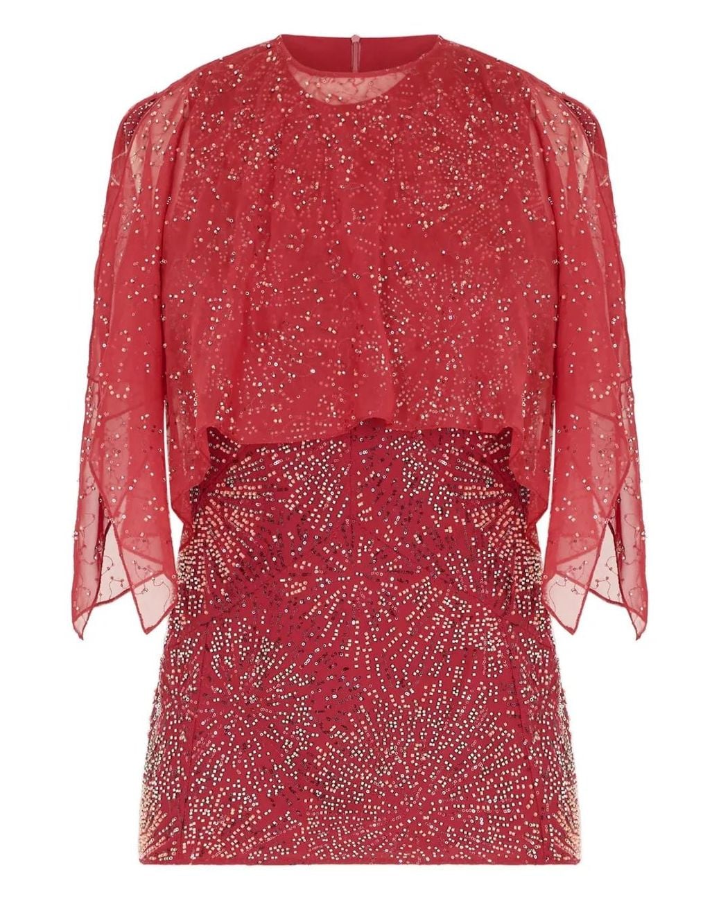 Rabanne Red Crepe Top With Pearl Embroidery