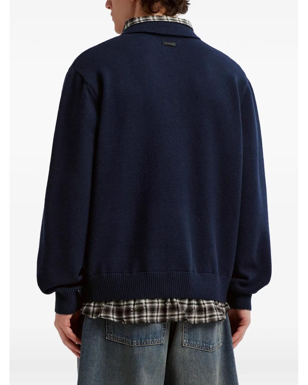 Izzue Blue Layered-Effect Polo-Collar Sweater for men