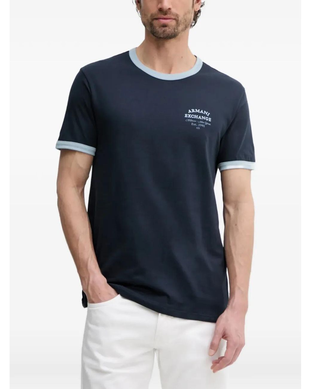 ARMANI EXCHANGE Blue Cotton T-Shirt for men