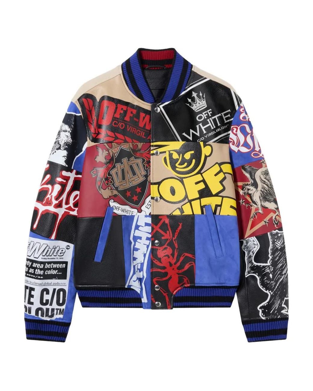 Off-White c/o Virgil Abloh Blue Multipatch Wool Varsity Jacket for men