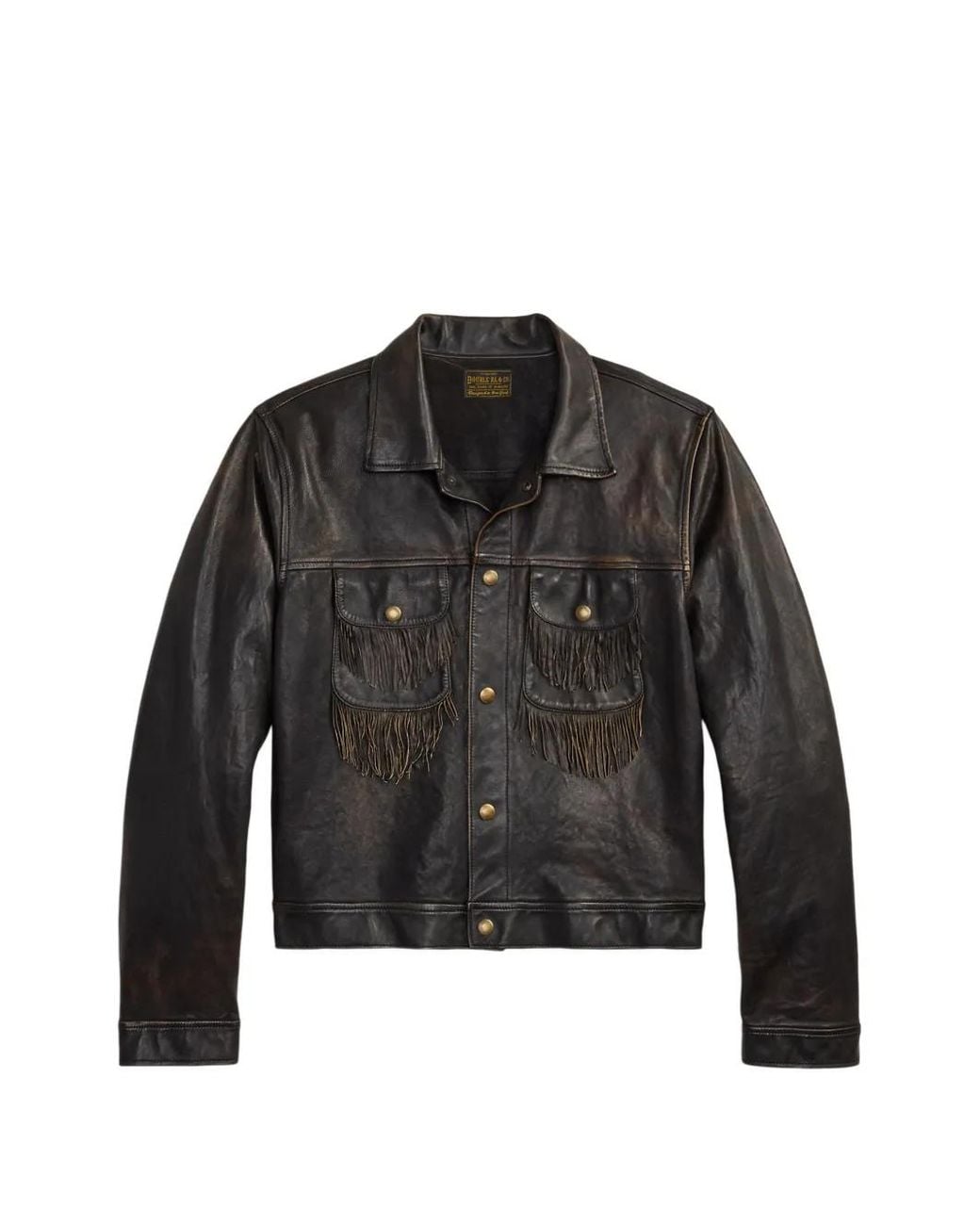 RRL Black Fringe-Trimmed Distressed-Leather Jacket for men