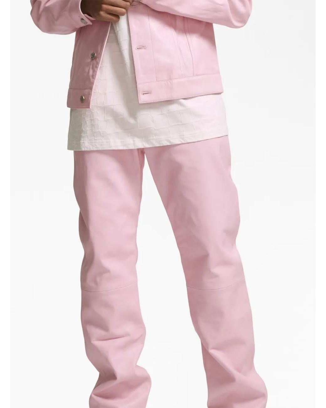 Purple Brand Pink Straight-Leg Leather Trousers for men