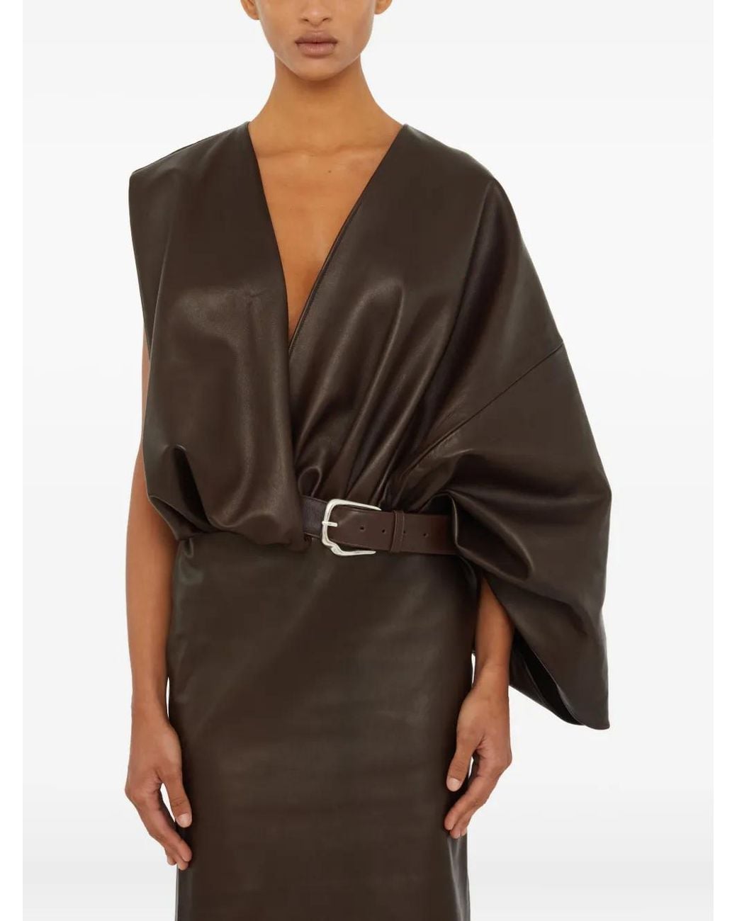 Christopher Esber Brown Swaddled Belted Leather Midi Dress
