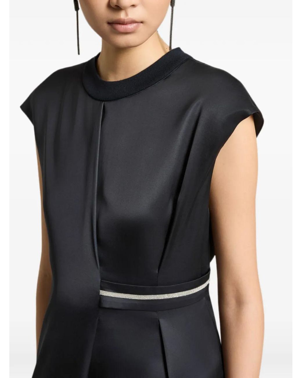 Peserico Blue Chain-Detail Pleated Midi Dress