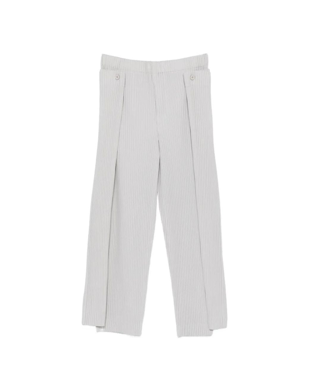 Homme Plissé Issey Miyake White Motion Blur Pleated Trousers for men