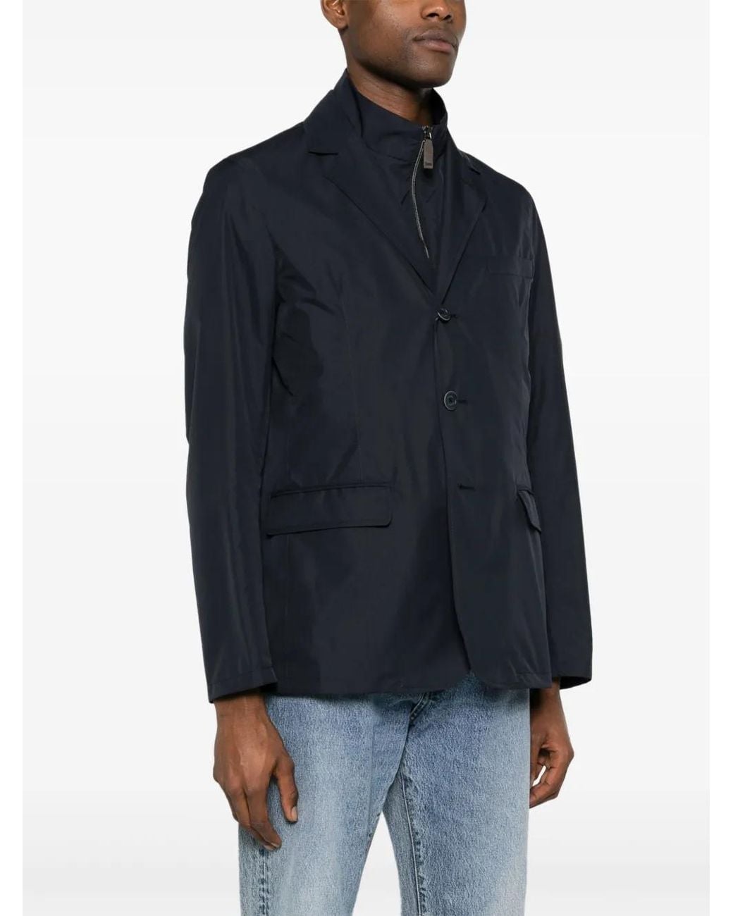 Herno Blue Byron Layered Single-Breasted Blazer for men