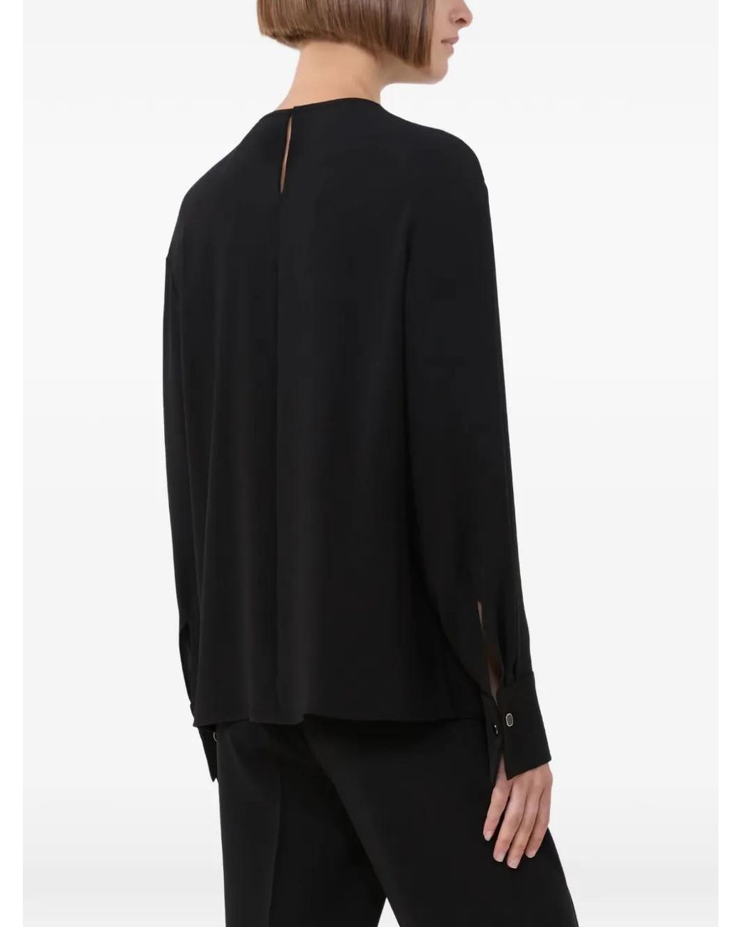 Max Mara Black Pleated Keyhole Blouse