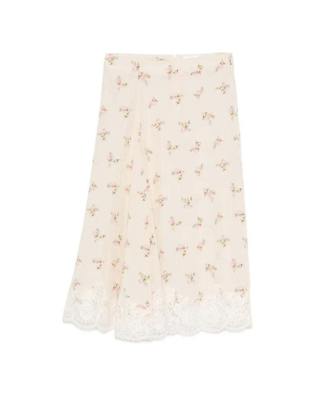 P.A.R.O.S.H. Natural Spano Floral-Print Lace-Trim Midi Skirt