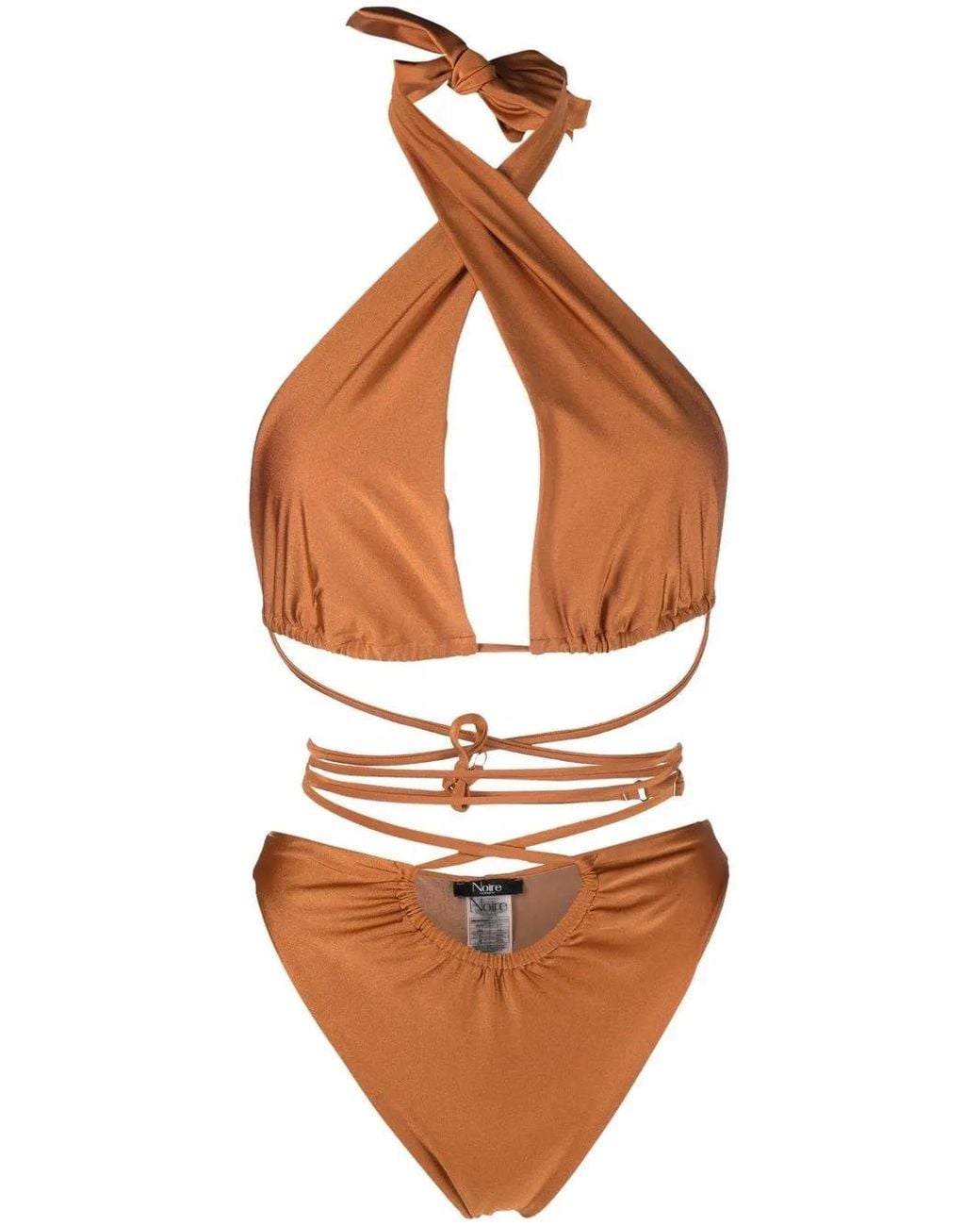 Noire Swimwear White Lattice-Strap Halterneck Swimsuit