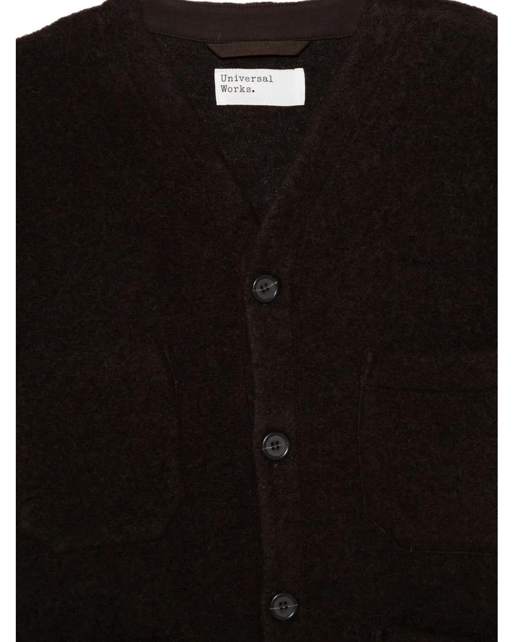 Universal Works Black Wool Patch-Pocket Cardigan for men