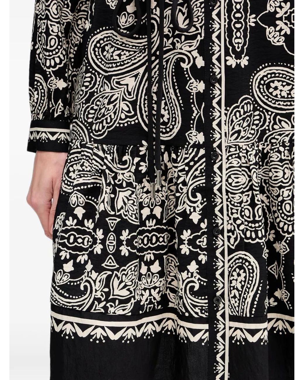 Ouí Black Paisley-Print Belted Mini Dress