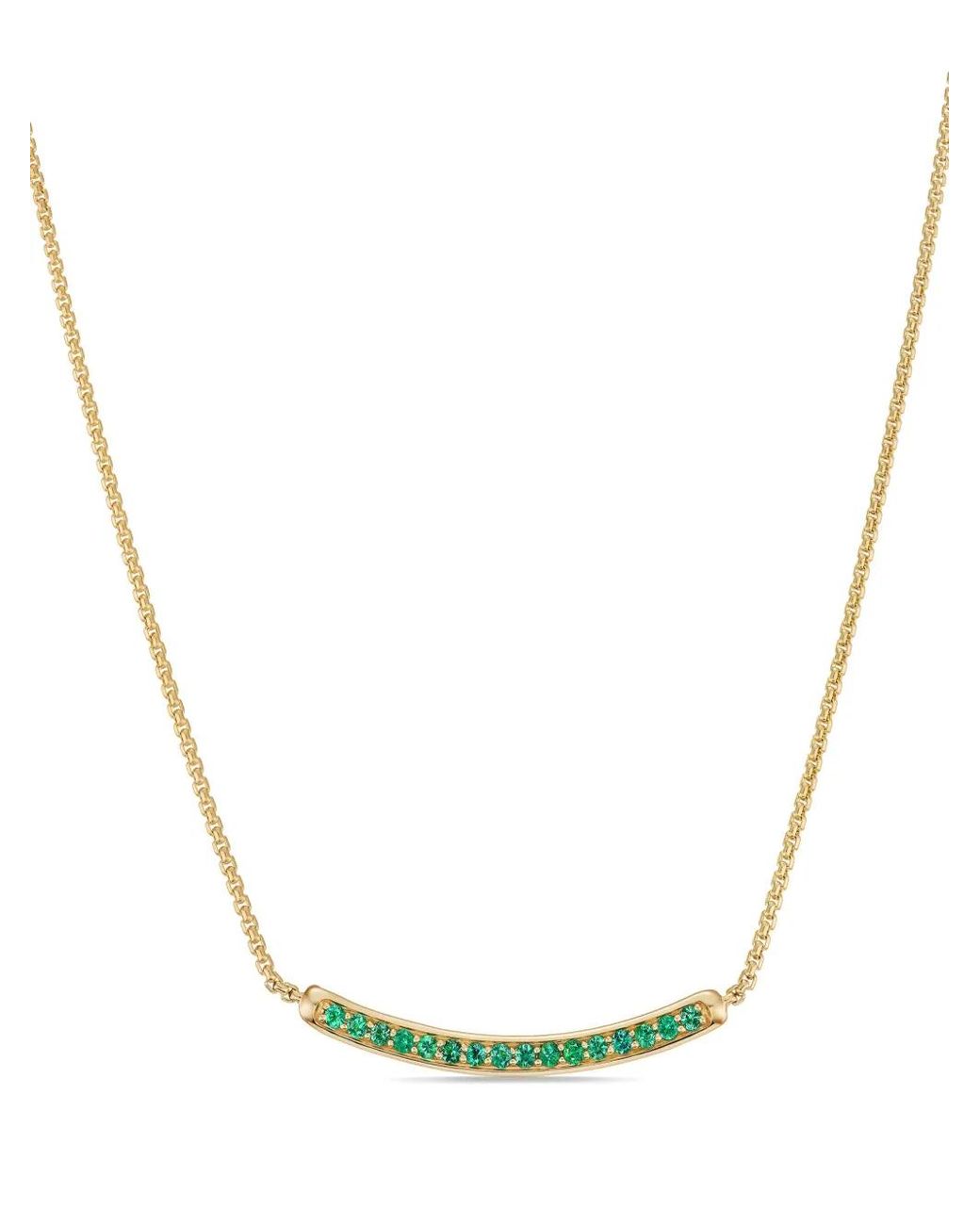 David Yurman Metallic 18Kt Petite Pavé Bar Emerald Necklace (1.25Mm)