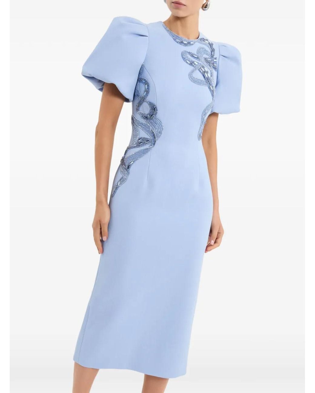 Rebecca Vallance Blue Aylin Puff Sleeve Midi Dress