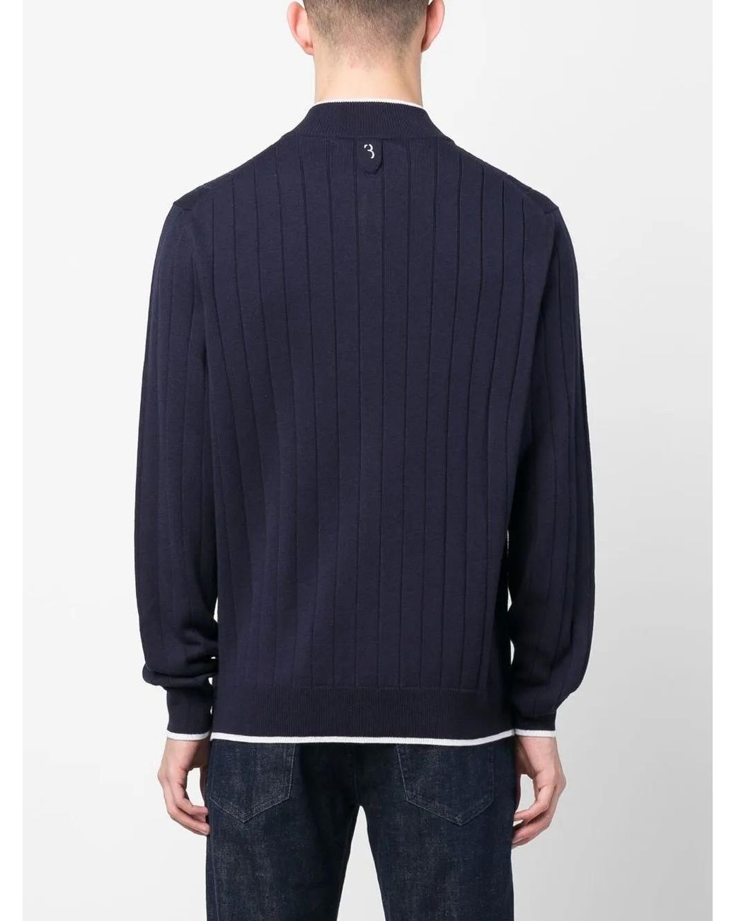 Billionaire Blue Logo-Embroidered Ribbed-Knit Pullover for men