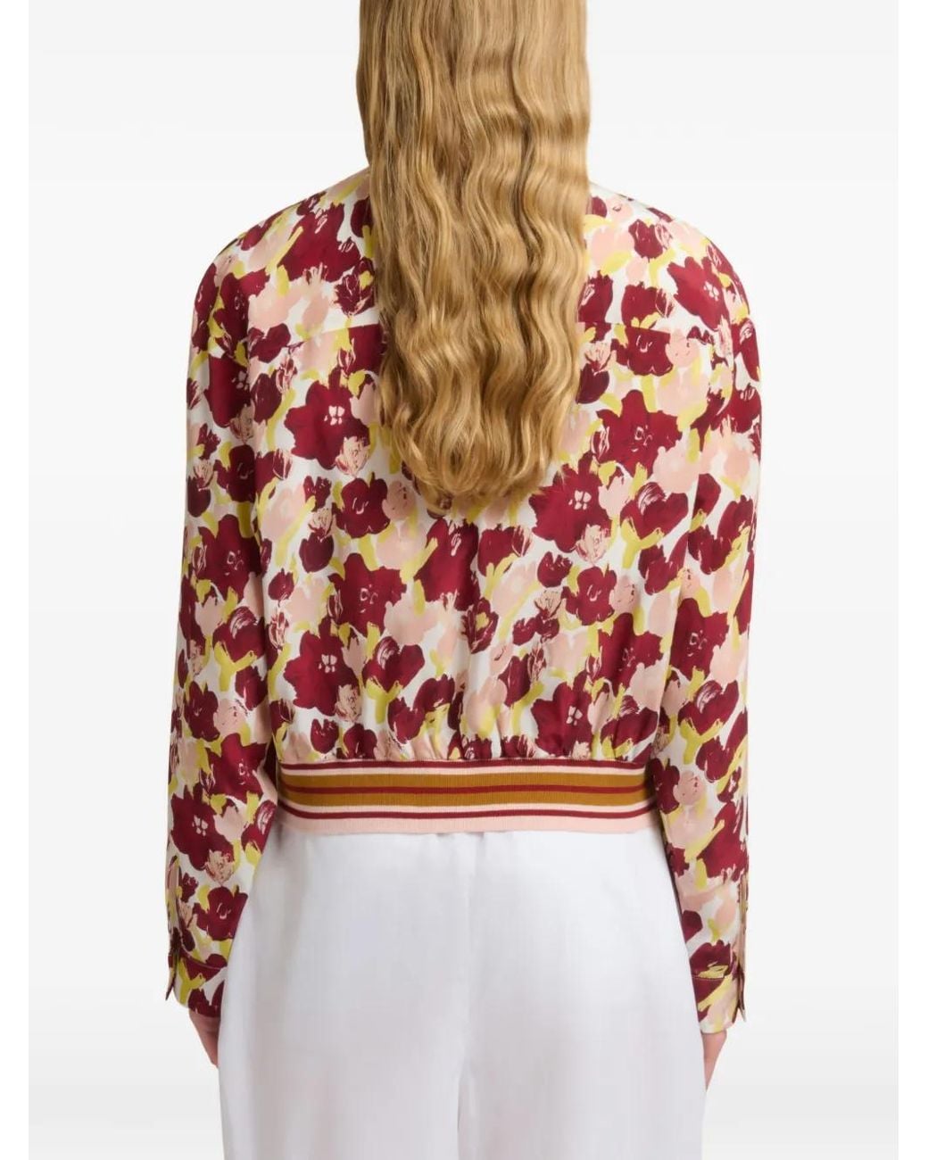 Marni フローラル ストライプ シルクシャツ Red