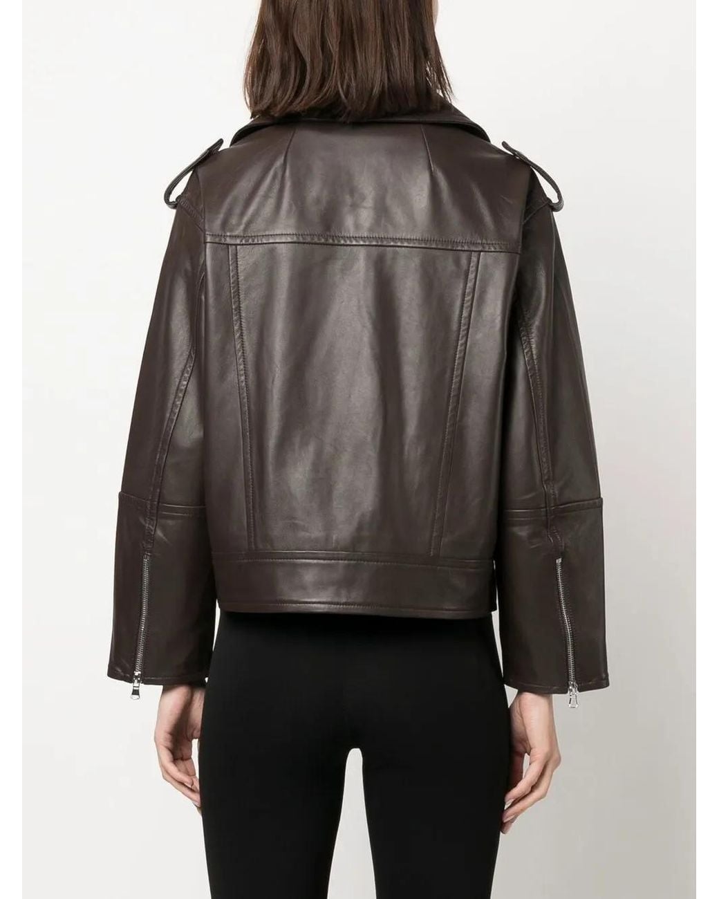 Yves Salomon Black Leather Zip-Up Flight Jacket