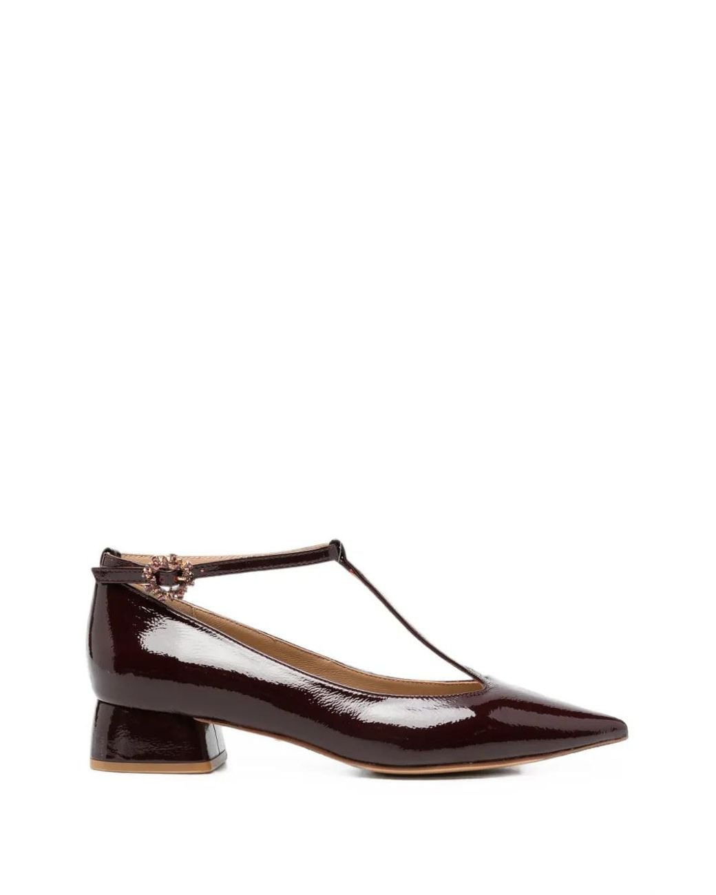 Alma En Pena. Brown T-Bar Pointed-Toe Pumps
