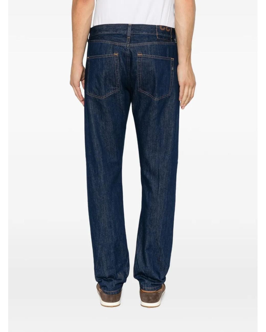 Dondup Blue Logo-Plaque Straight-Leg Jeans for men