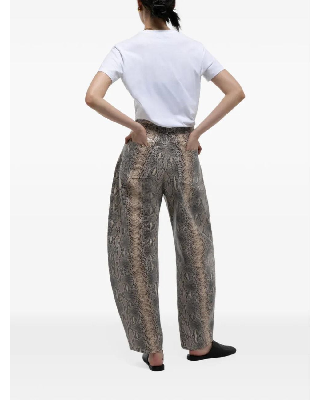 DUCIE Natural Billie Python-Embossed Leather Trousers
