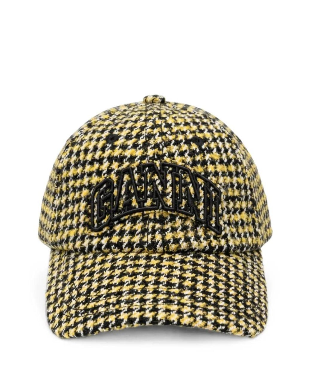 Ganni Yellow Houndstooth-Pattern Logo-Embroidered Baseball Cap