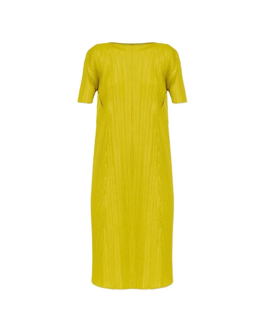 Pleats Please Issey Miyake Yellow Pleated Dress