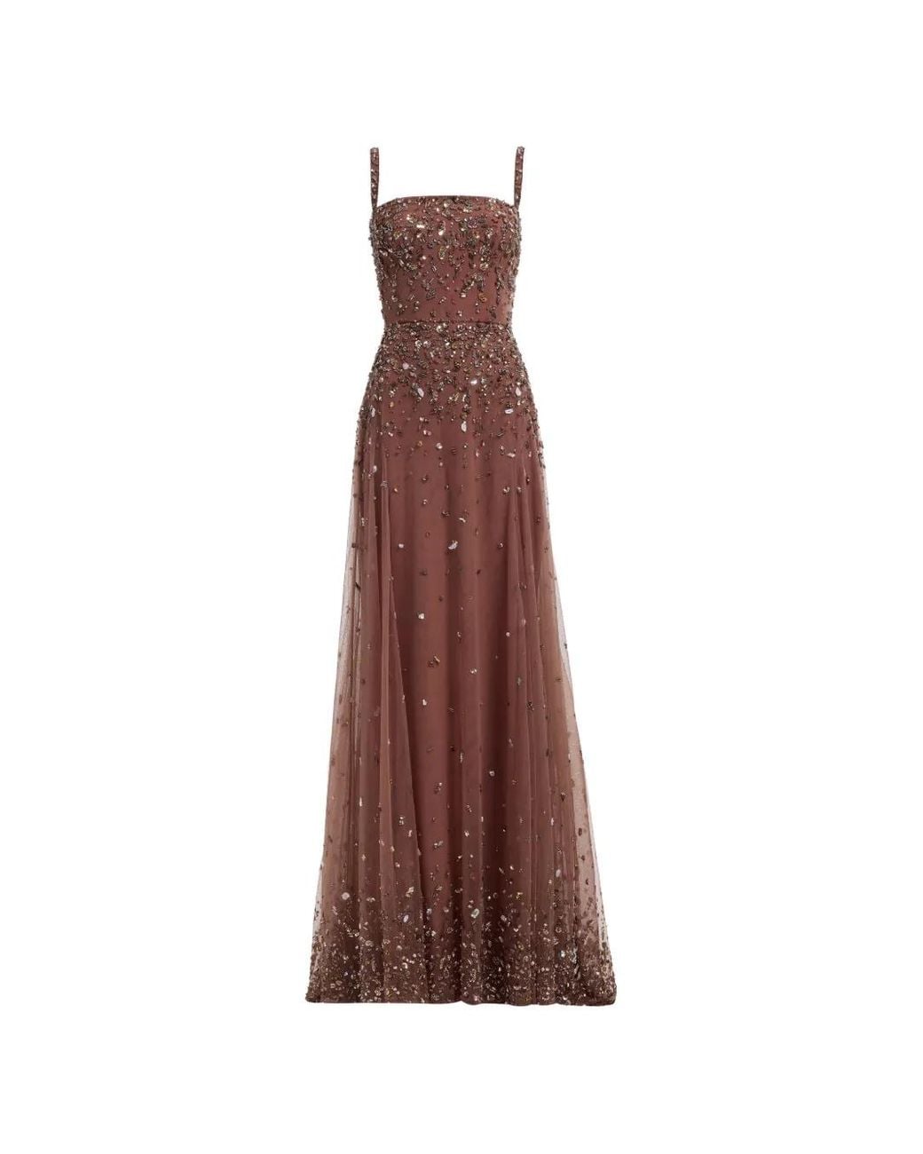 Elie Saab Brown Bead-Embroidered Maxi Dress