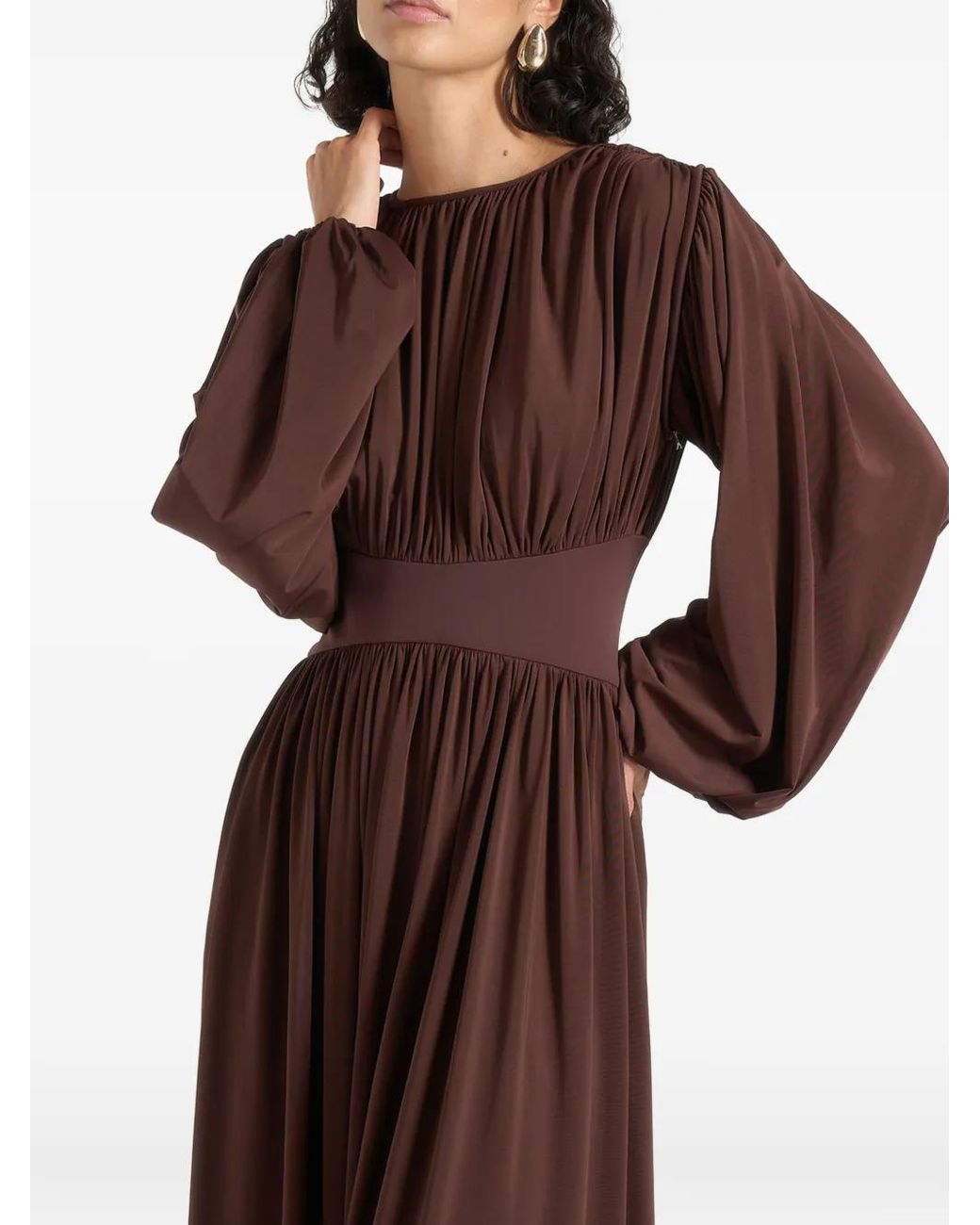 Manière De Voir Brown Ophelia Corset Maxi Dress With Detachable Sleeves