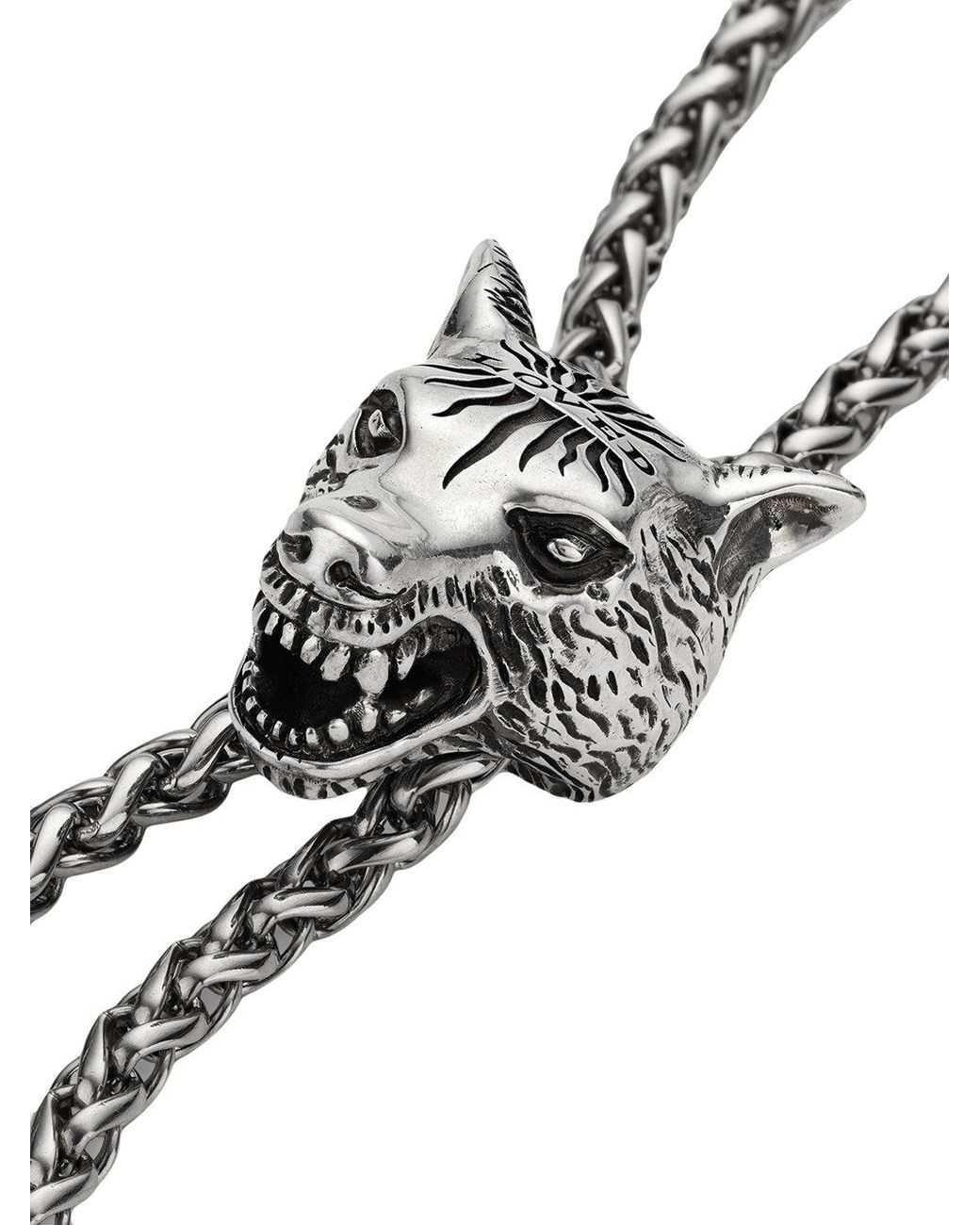 Gucci Anger Forest Wolf Head Necklace In Silver in Metallic | Lyst