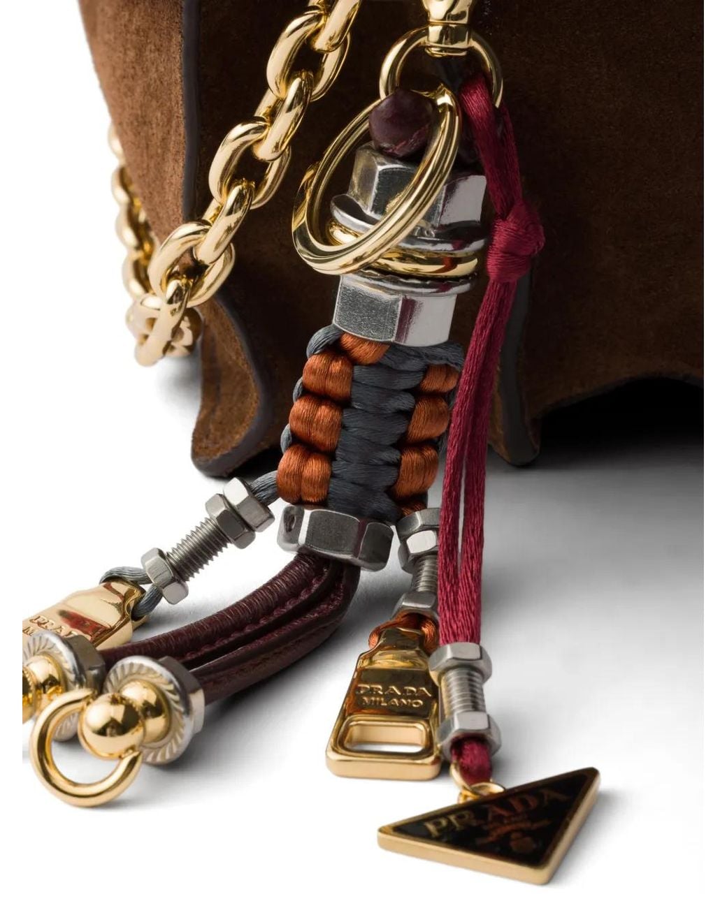 Prada Brown Tassel-Detail Suede Shoulder Bag