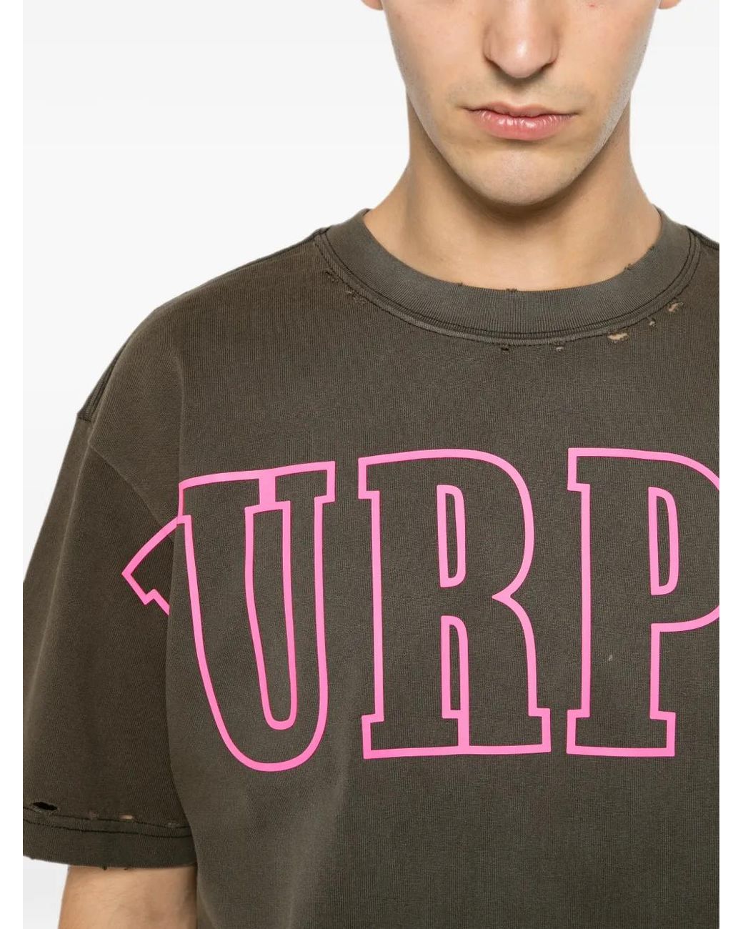 Purple Brand Black Logo-Print Distressed T-Shirt for men