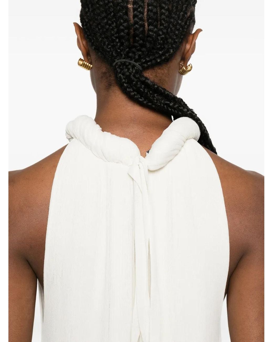 Alberta Ferretti White Pleated Halter-Neck Midi Dress