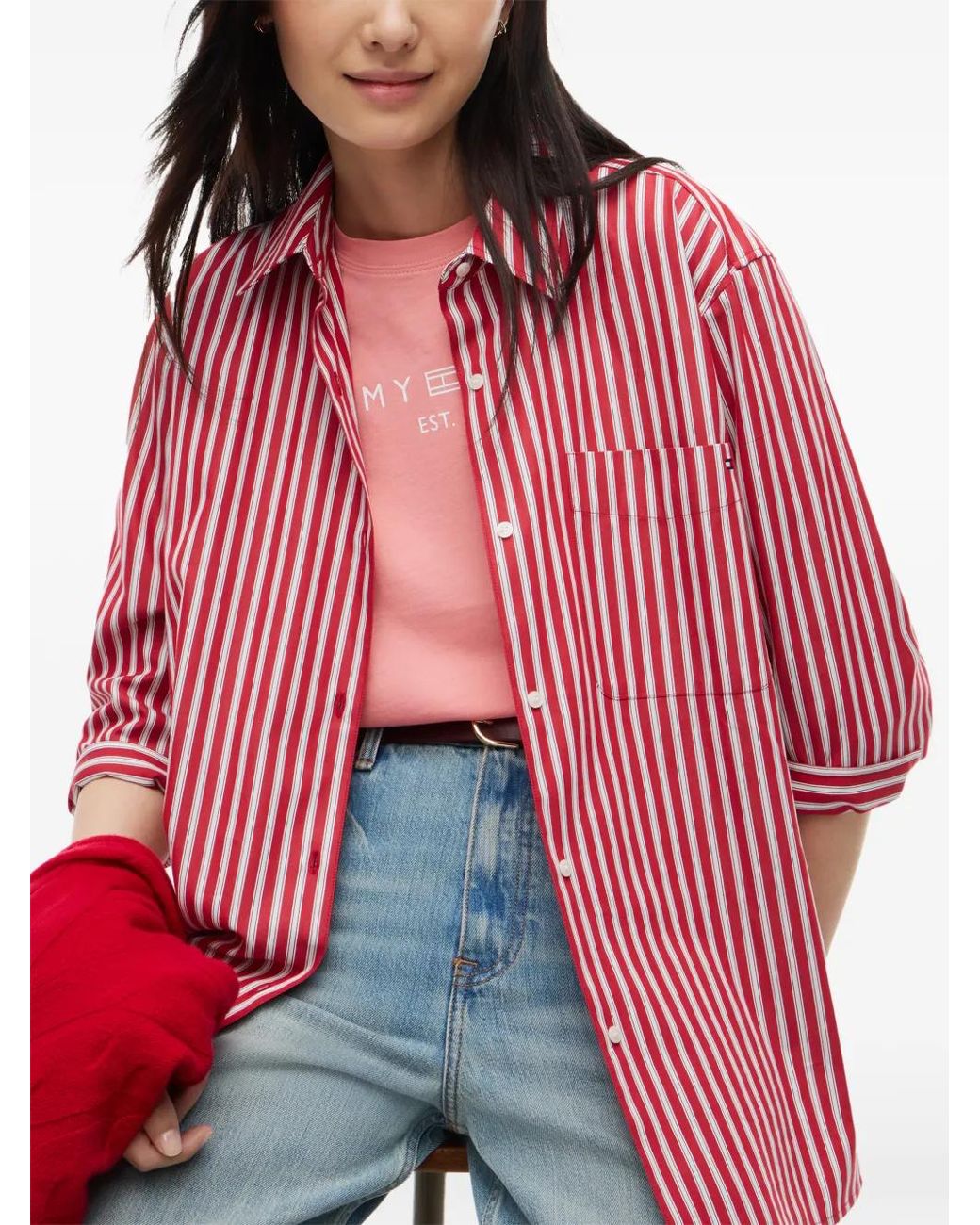 Tommy Hilfiger Pink Vertical-Stripe Long-Sleeve Shirt