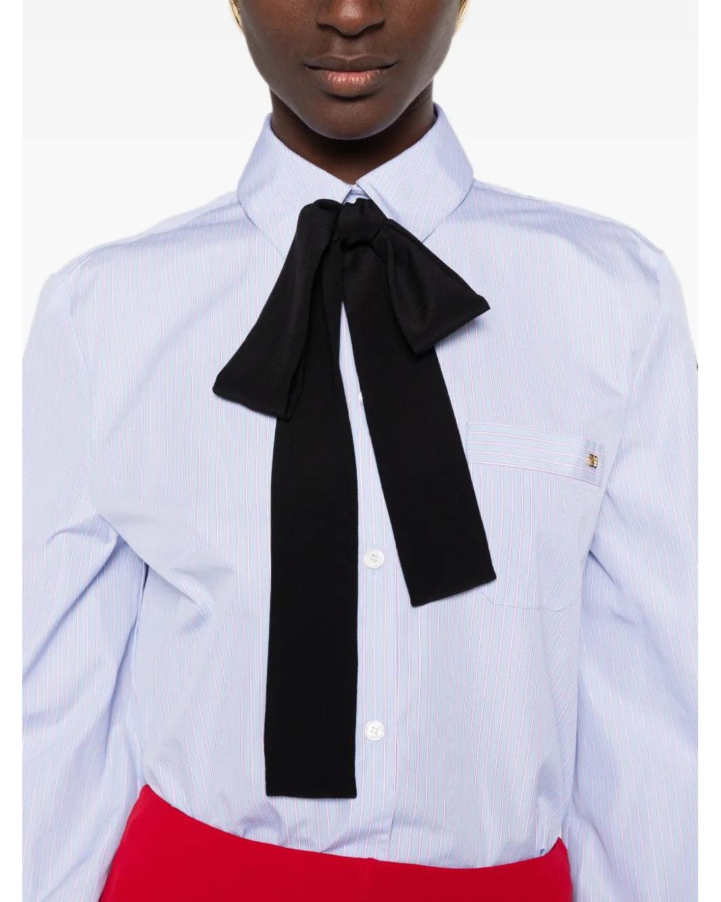 Valentino Garavani Blue Bow-Detail Pinstriped Shirt