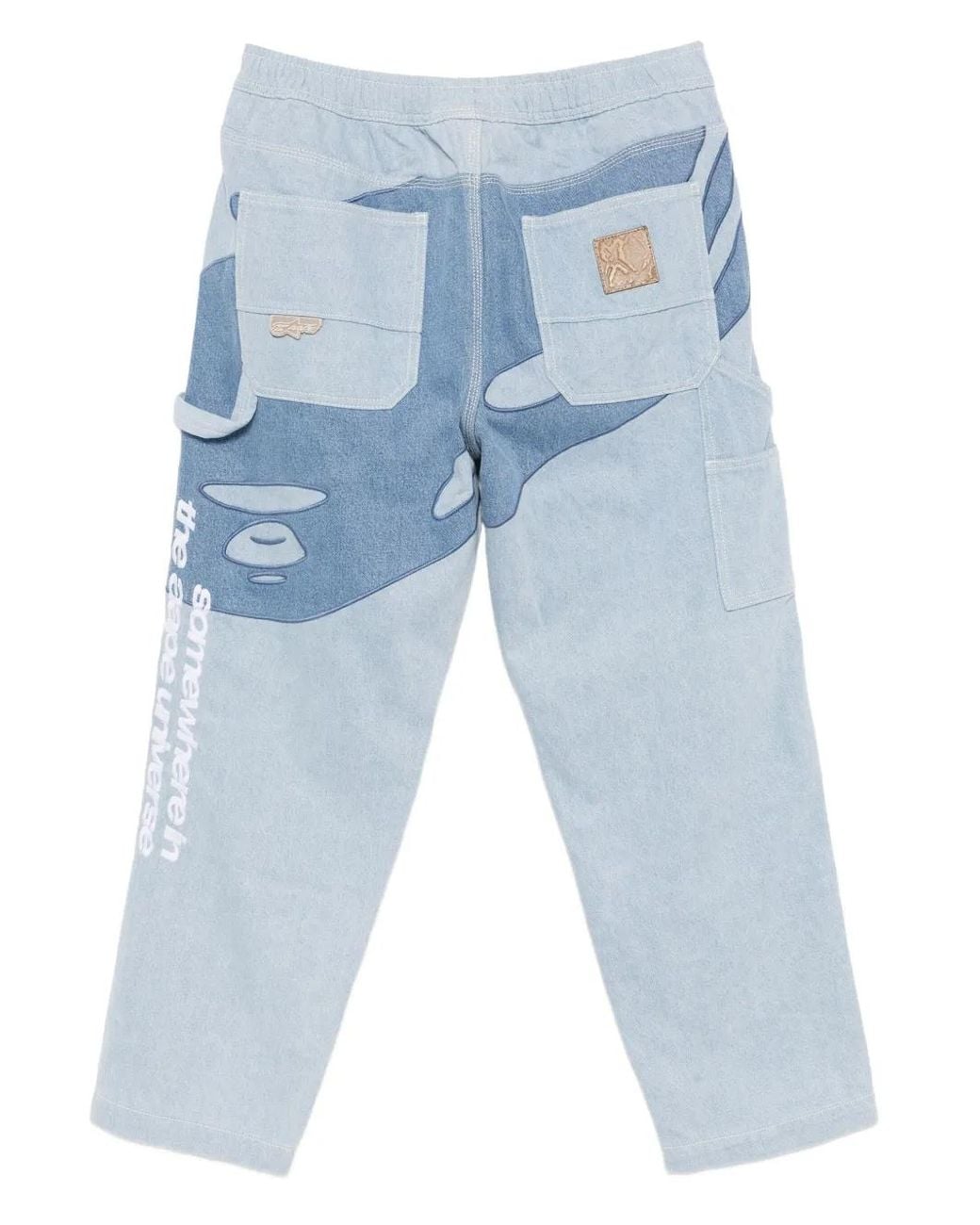 Aape By A Bathing Ape Blue Logo-Patch Trousers for men