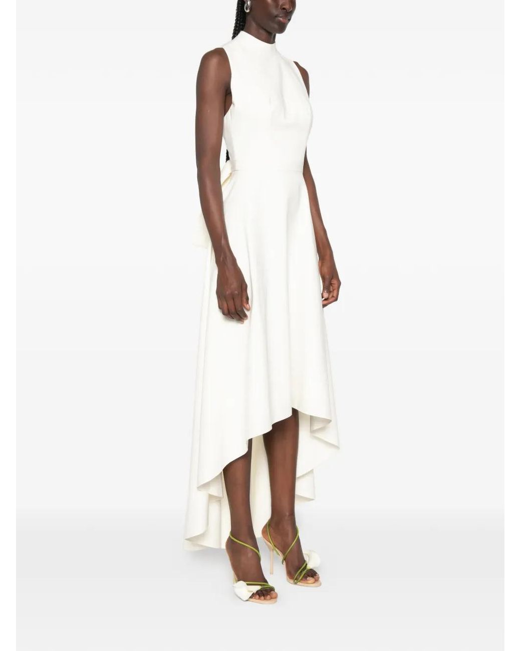 Leen Mougrhabi White Fleur Bow-Detail A-Line Maxi Dress