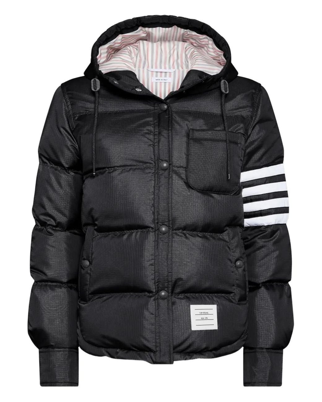 Thom Browne Black Shiny Ripstop Lightweight Down-Filled 4-Bar Jacket