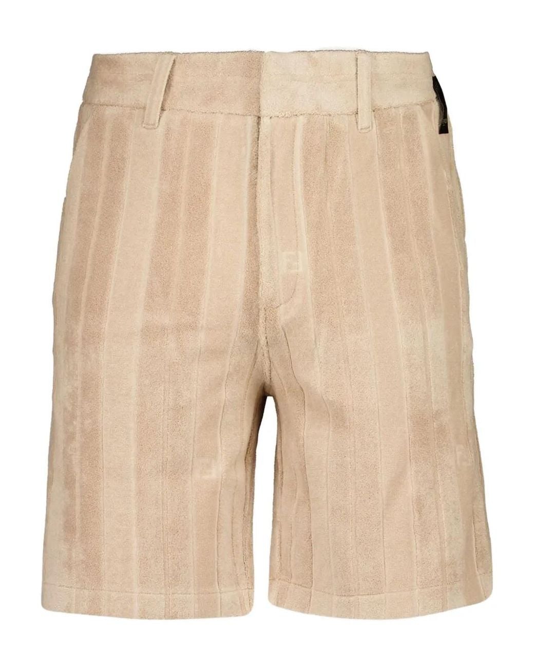 Fendi Natural Terry Ff-Jacquard Stripe Shorts for men
