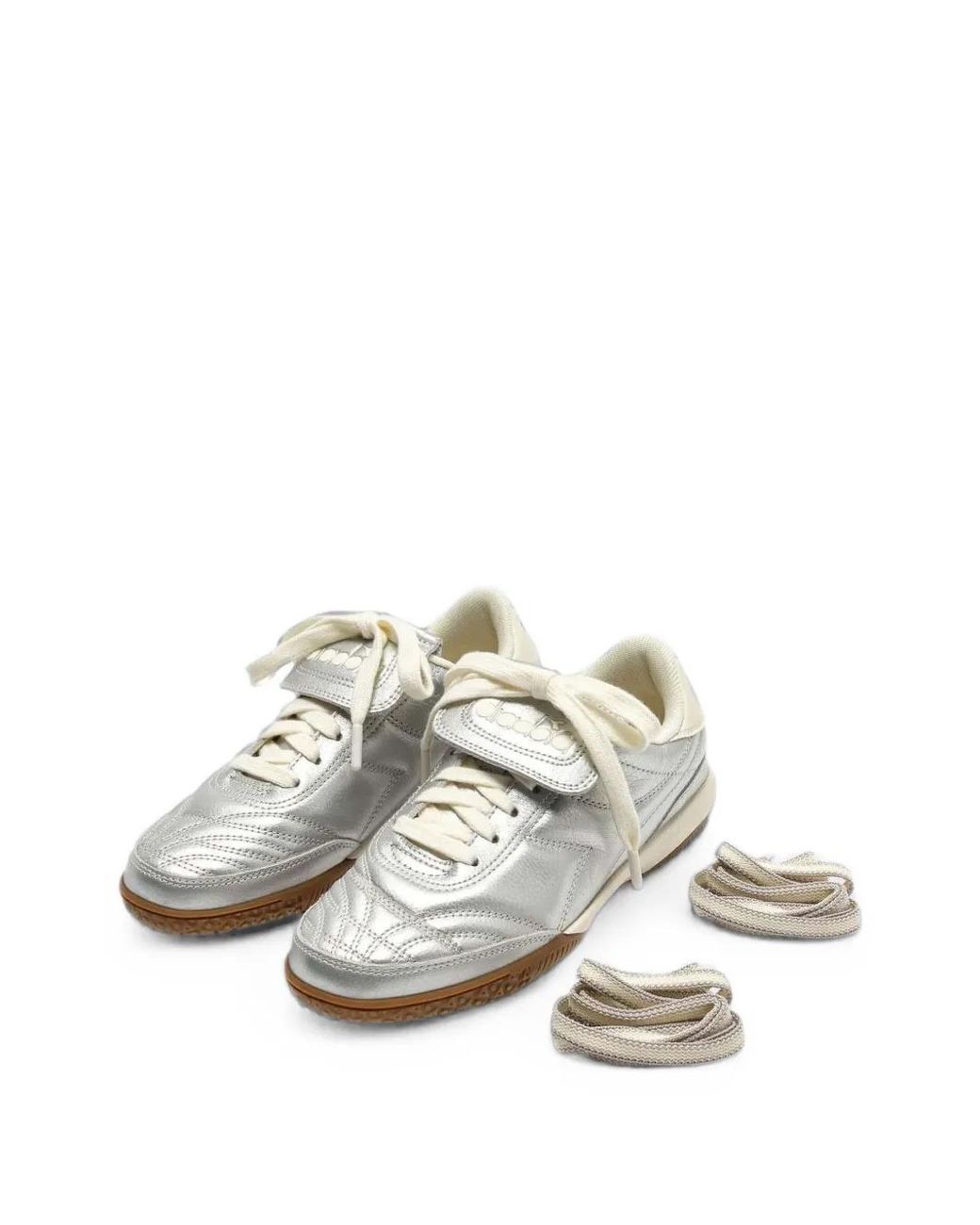 Diadora White Metallic Leather Indoor Sneakers