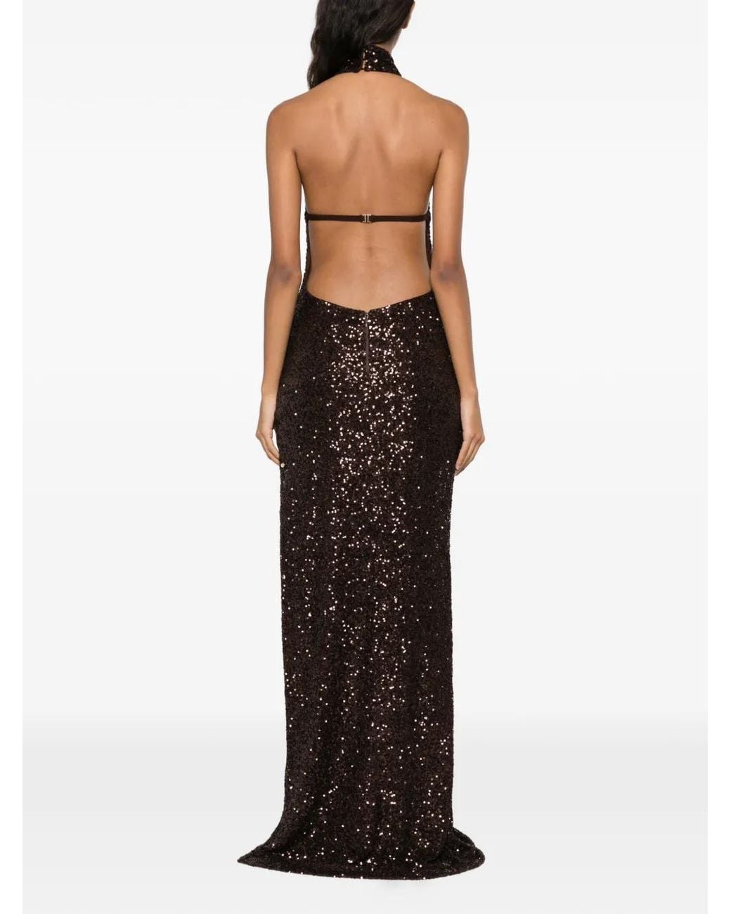Nissa White Sequin-Embellished Halterneck Maxi Dress