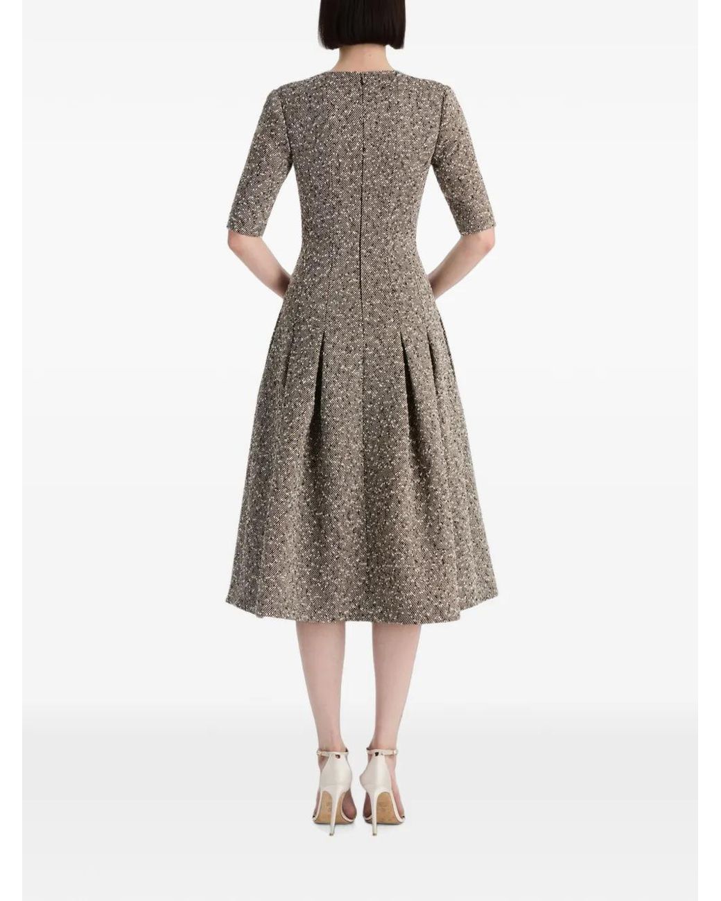 Oscar de la Renta Gray Tweed Midi Dress