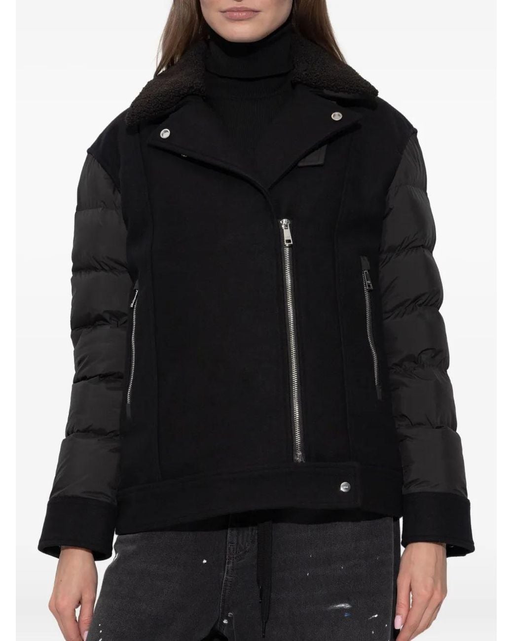 Add Black Quilted Panel Biker Jacket