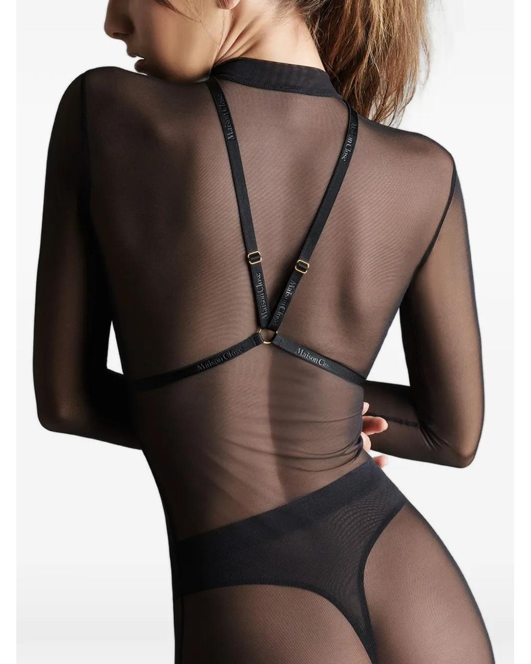 Maison Close Corps À Corps Mesh Jurk Met Harnas-Detail in het Black